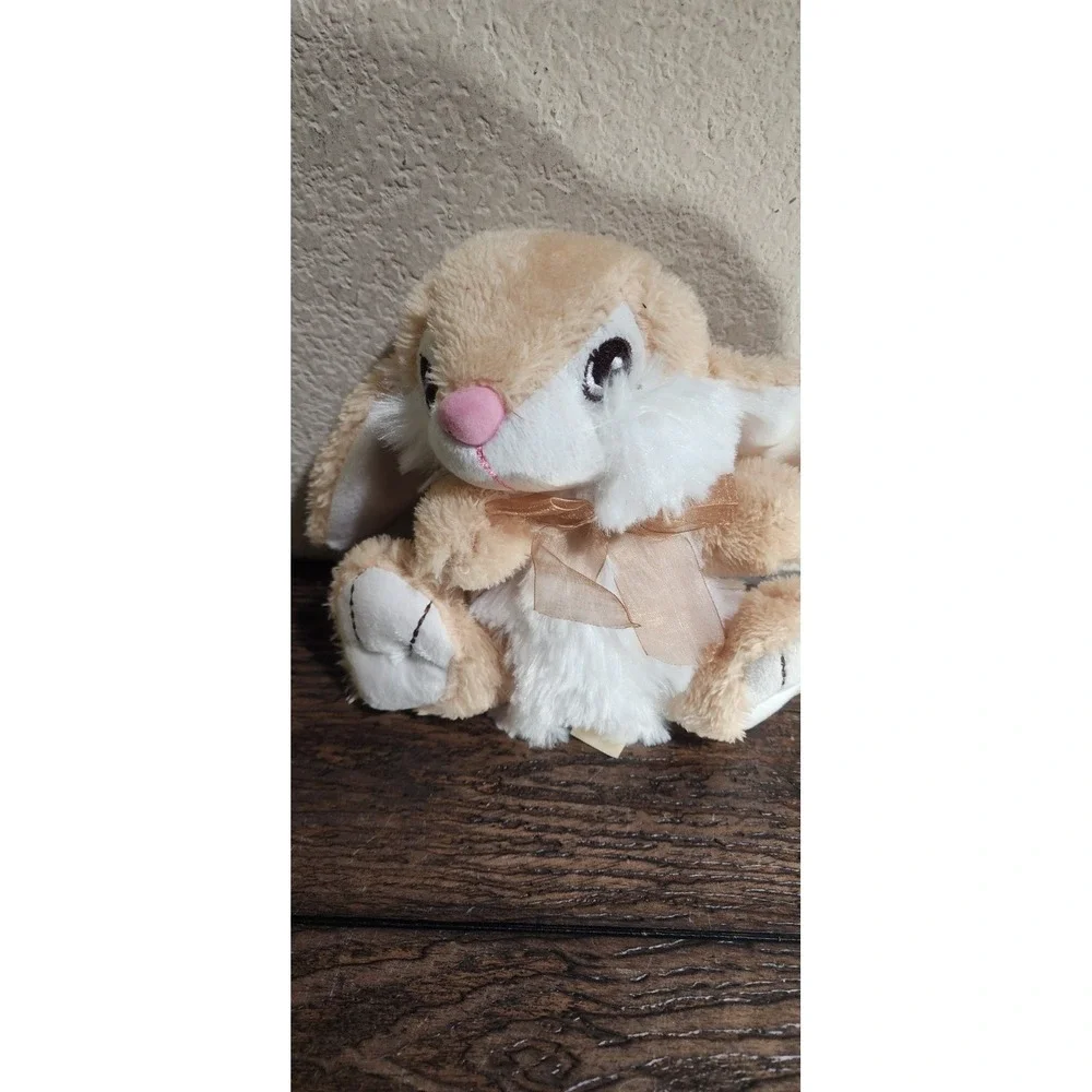 Dan Dee Plush Bunny Rabbit Tan White Stuffed Animal w Bow Soft Toy